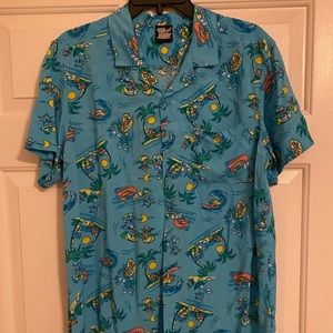 Men’s Casual Button Down T-Shirt, Tom & Jerry, Size M